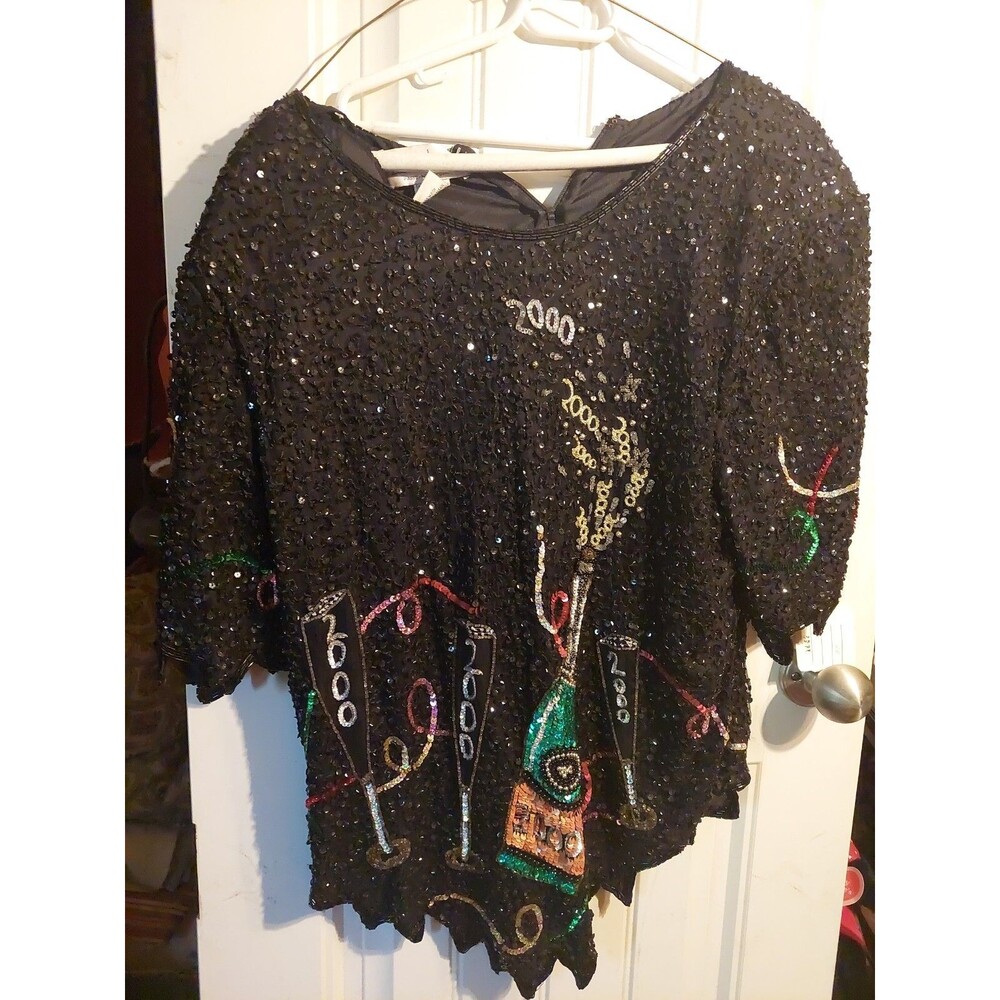 Laurence Kazar Womens Top Size 2x Vintage New Year 2000 Sequin Beaded